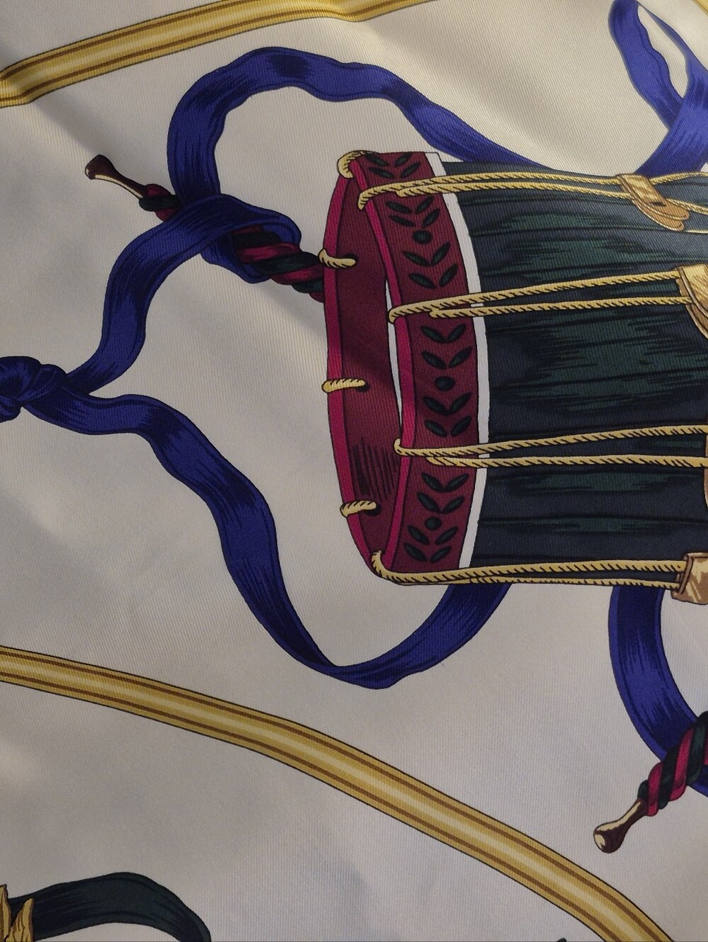 Silk Musical Instruments Print Scarf - Ivory with Navy & Gold Vintage - Picture 2 of 7